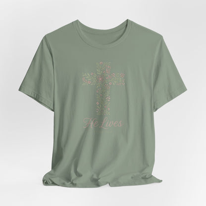 He Lives Floral Cross