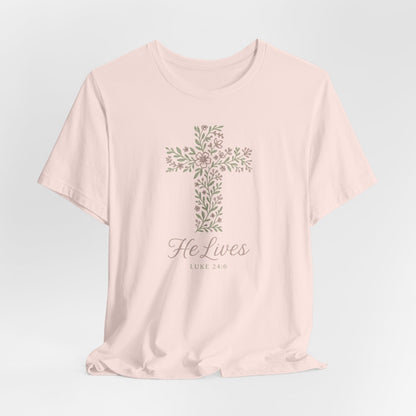 He Lives Floral Cross