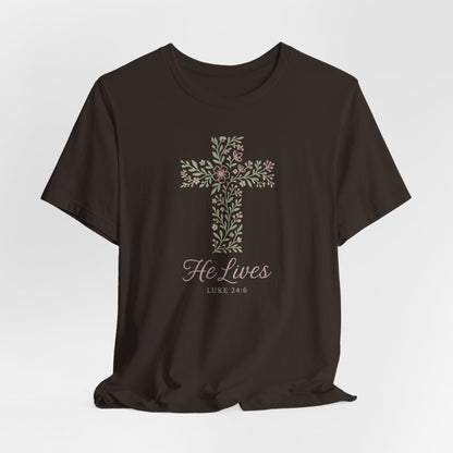 He Lives Floral Cross