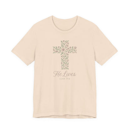 He Lives Floral Cross