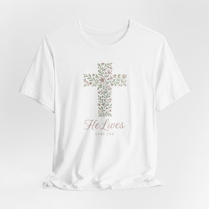 He Lives Floral Cross
