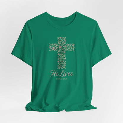 He Lives Floral Cross