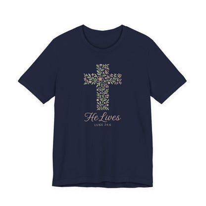 He Lives Floral Cross