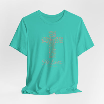 He Lives Floral Cross