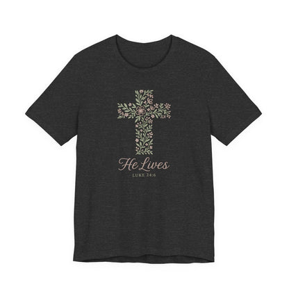 He Lives Floral Cross